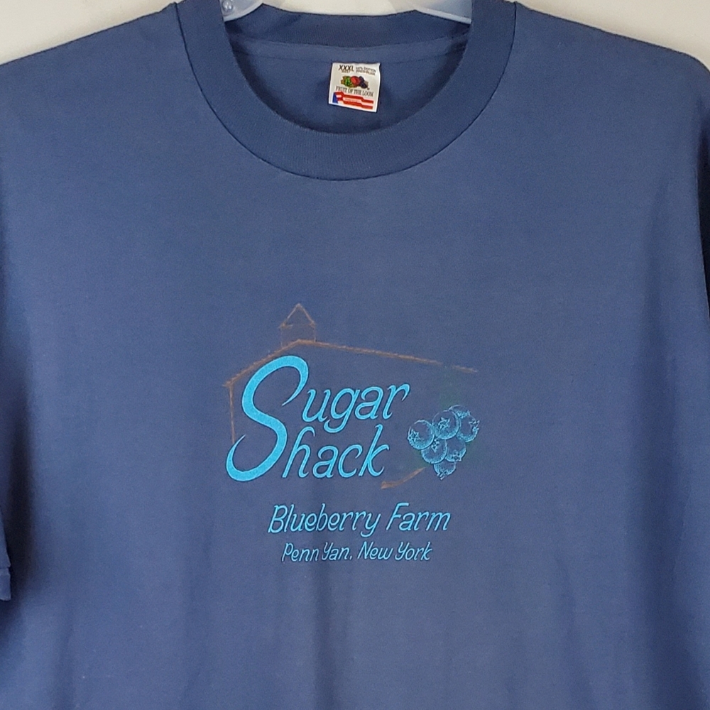 VTG 90s Finger Lakes New York Blueberry Farm Blue T Shirt 3XL Single Stitch